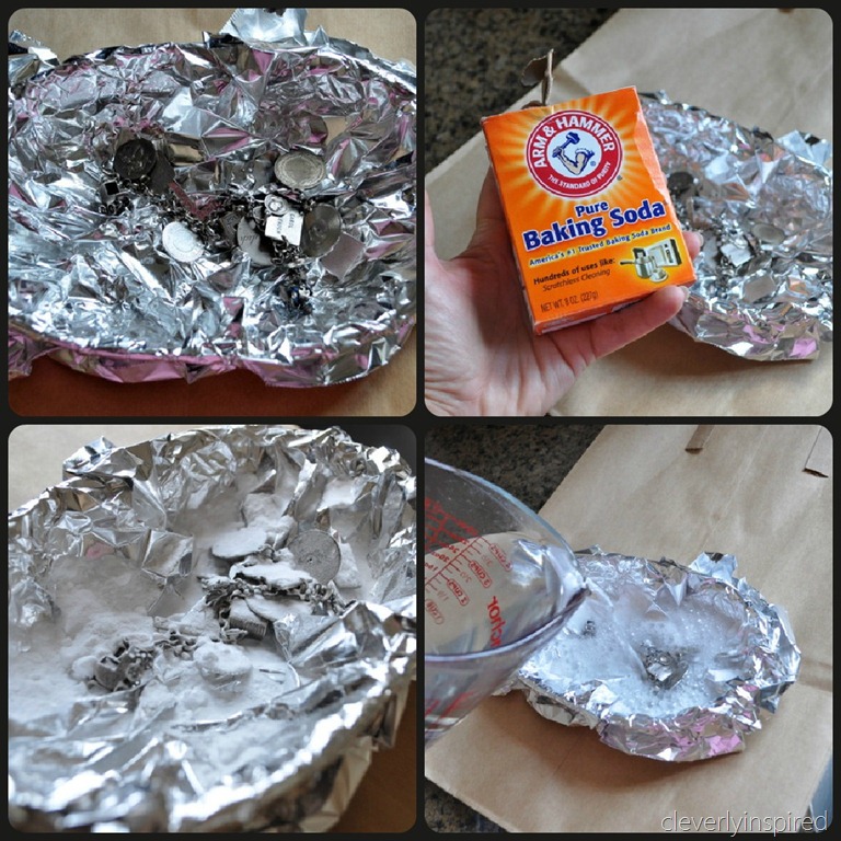 Crumple up some foil and lay the jewelry on top. Generously sprinkle 