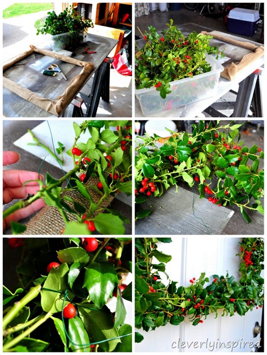 how to make a square holly wreath @cleverlyinspired (4)