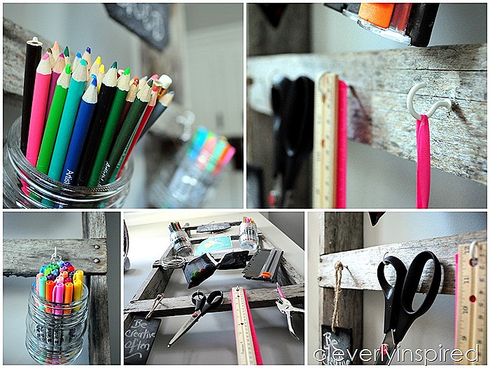 Repurposed Ladder into Office Organizer - Cleverly Inspired