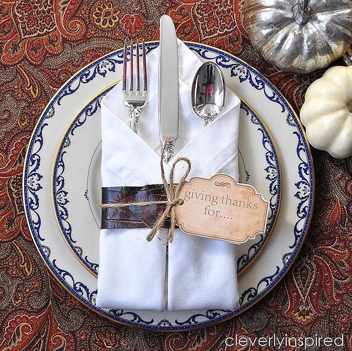 DIY leather napkin tie & Thanksgiving printable @cleverlyinspired (1)