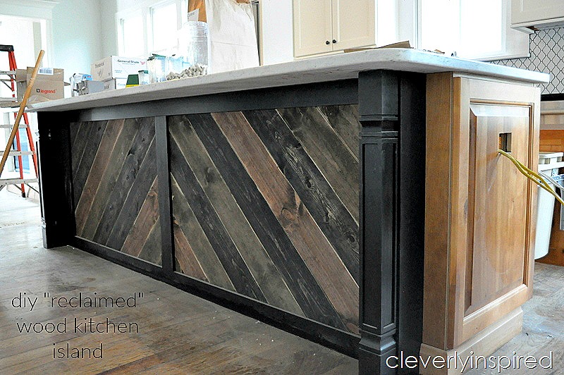 DIY “reclaimed wood” on Kitchen Island - Cleverly Inspired