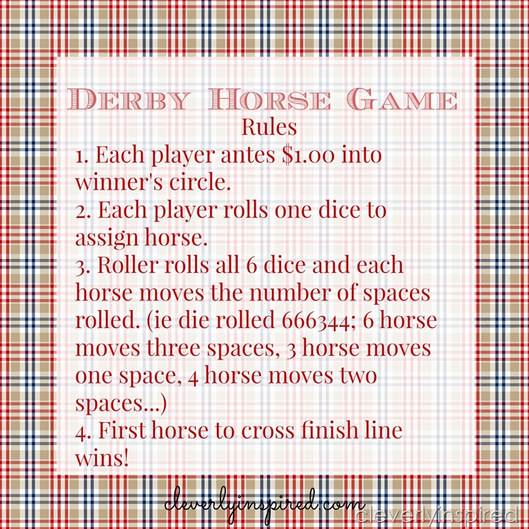 Printable Horse Race Dice Game Template